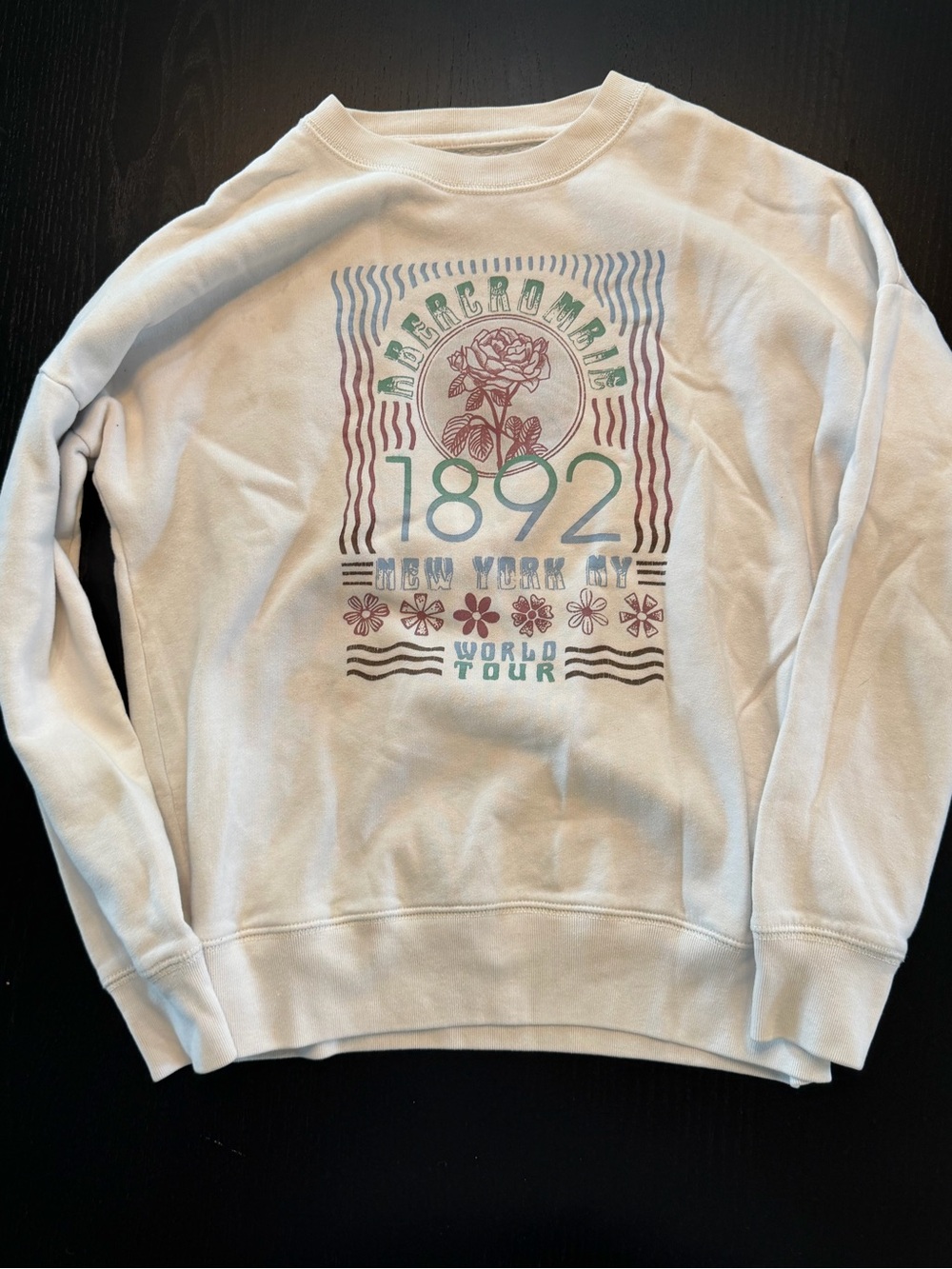 abercrombie kids White Crewneck Sweatshirt with Teal and Mauve Graphic